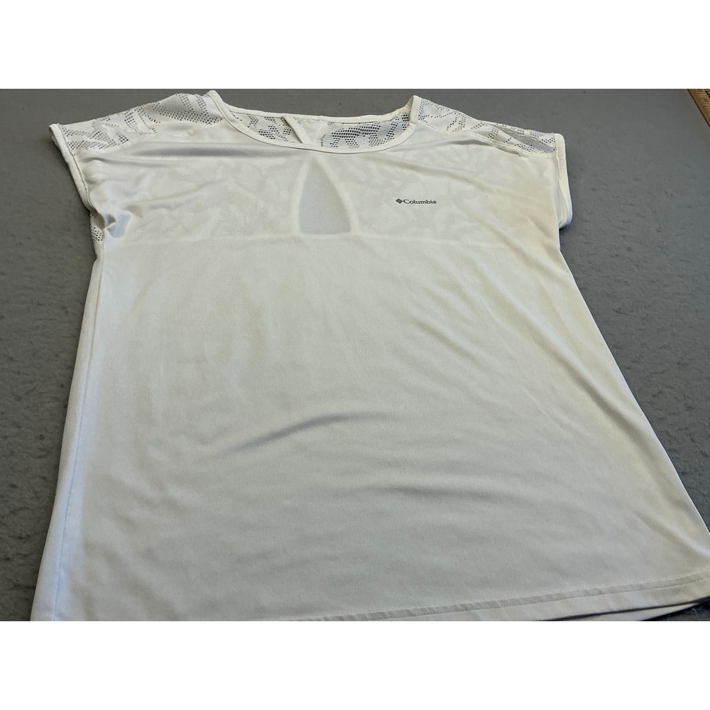 Columbia T-Shirt White‎ Eyelet Mesh Back Keyhole Activewear Top Large Casual
